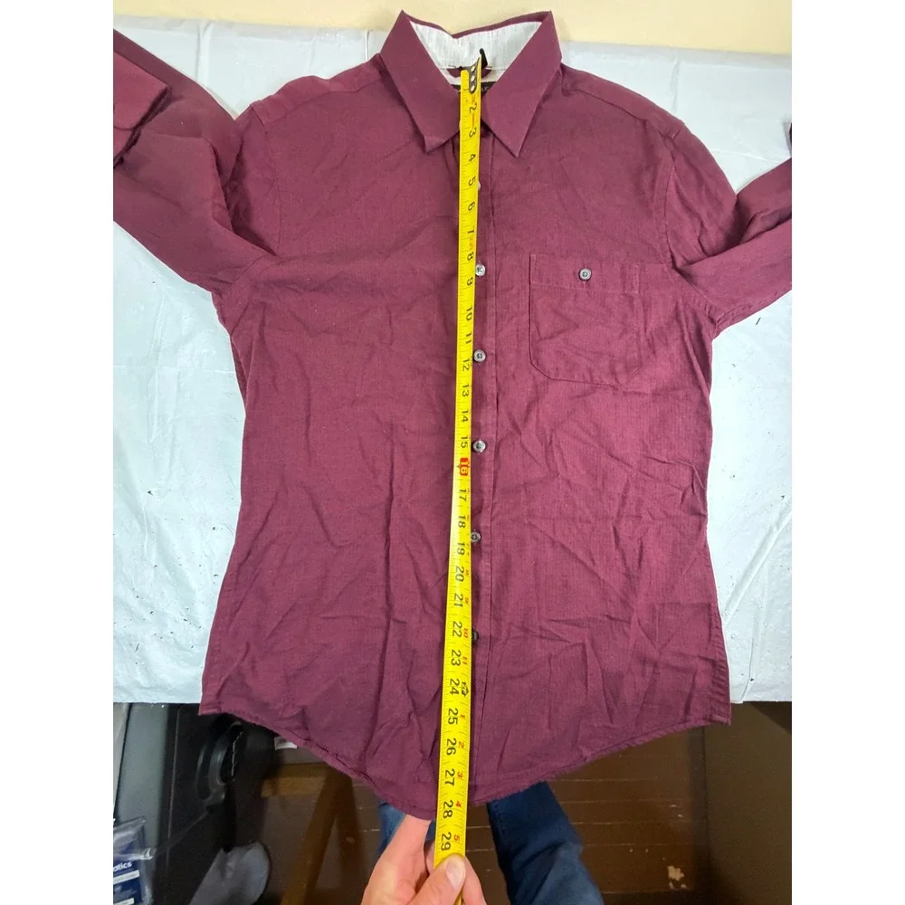 Banana Republic Mens Slim Fit Burgundy Herringbone Cotton Button Down Shirt M